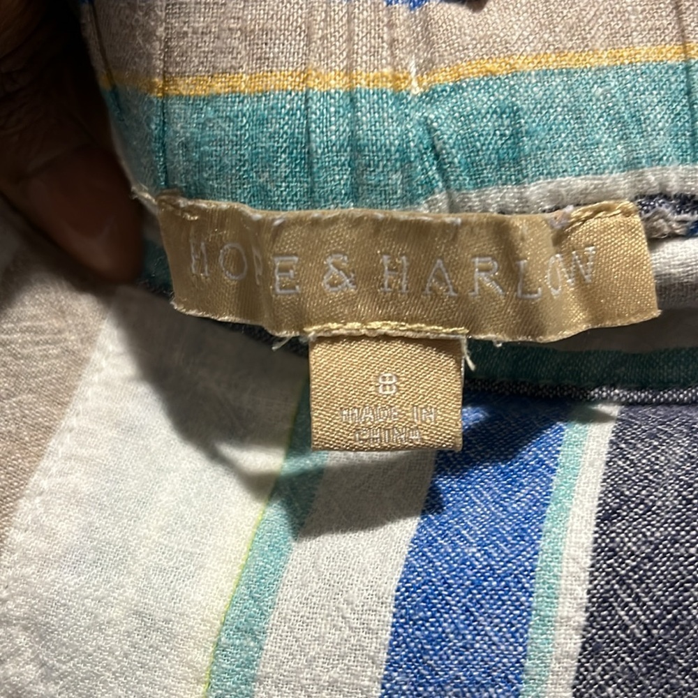 Hope & Harlow Pants Womens Size 8 High Waist‎ Striped Multi Color Linen Blend - Picture 3 of 10